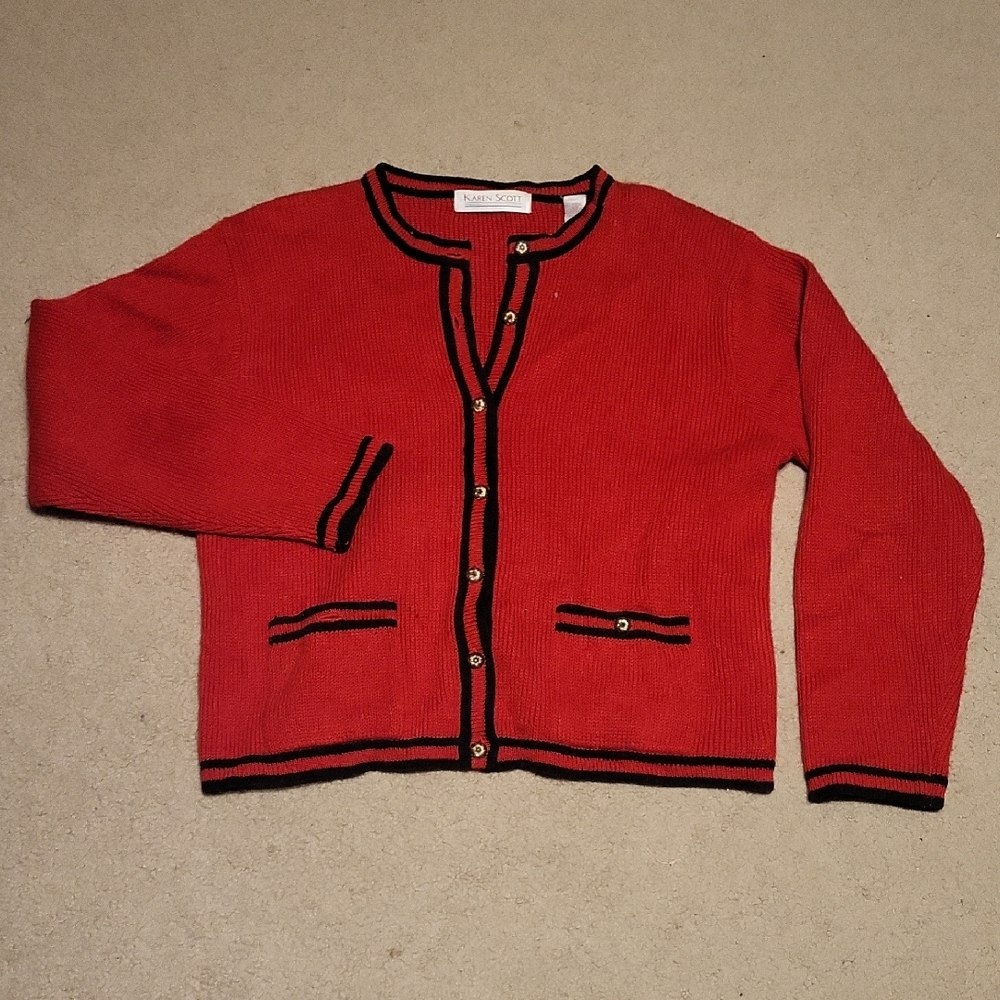 Karen Scott Red Knit Cardigan
